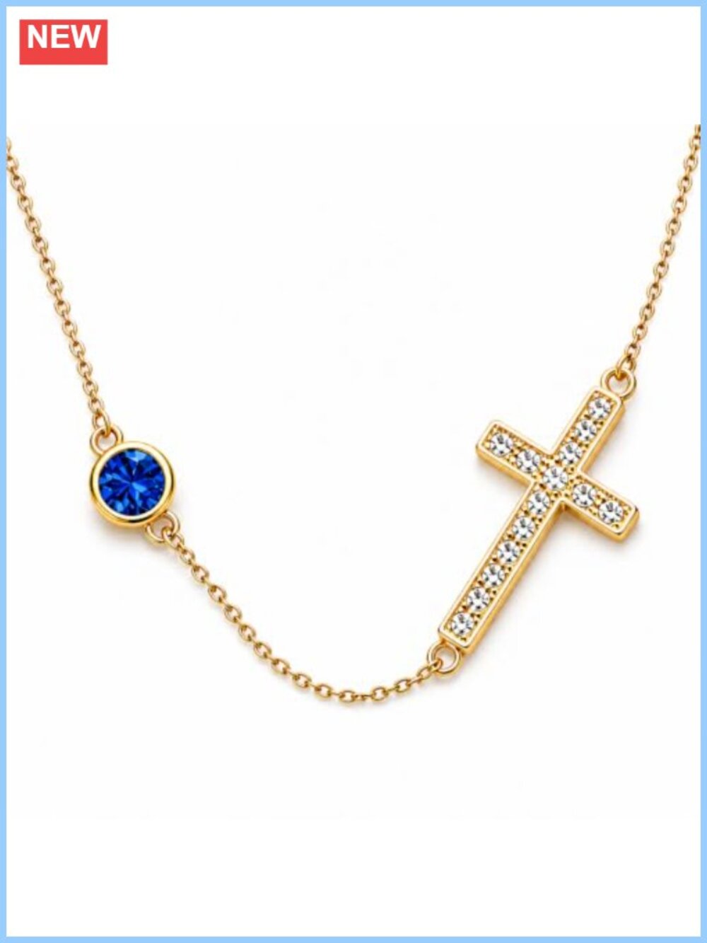 Sideways Cross Necklace 18K Gold with Birthstone Pendant